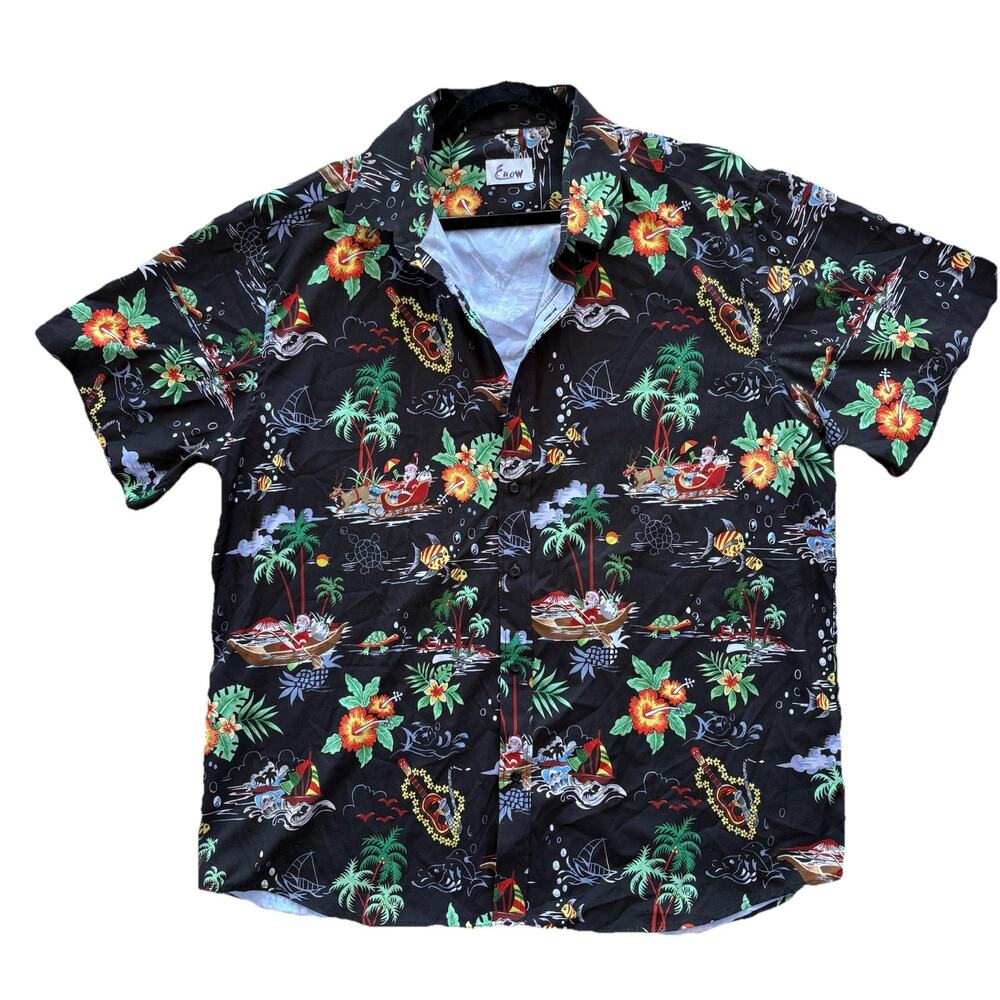 EUOW Hawaiian Christmas Button Down Shirt Men’s Large Santa Sleigh